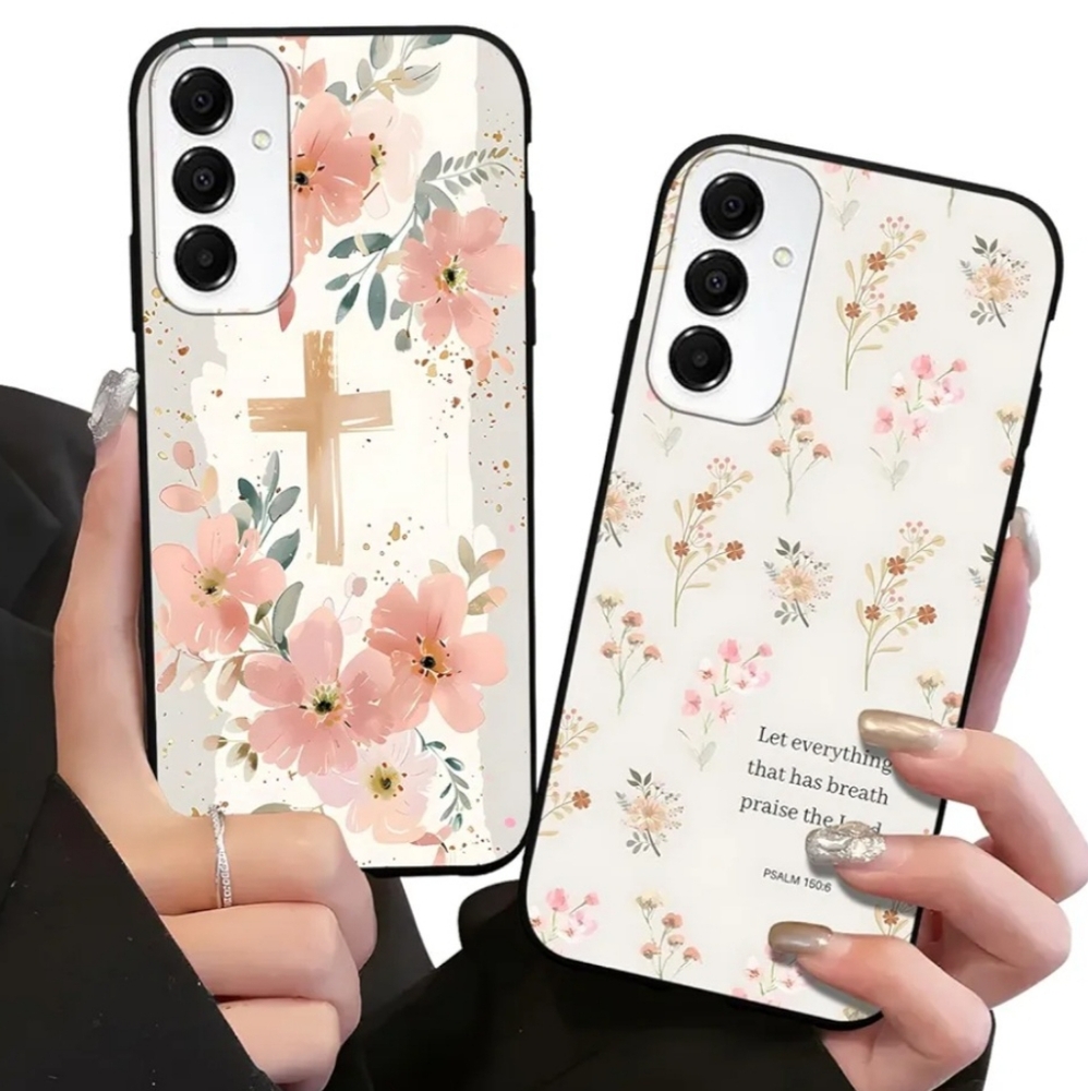 ✝️NEW✝️ GALAXY A14 Christian Floral Pattern Phone Cases - Pink and White